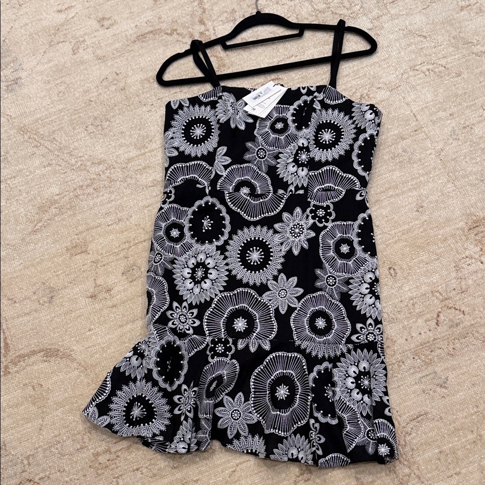 Milly Black & White Floral Sundress with Ruffle Hem